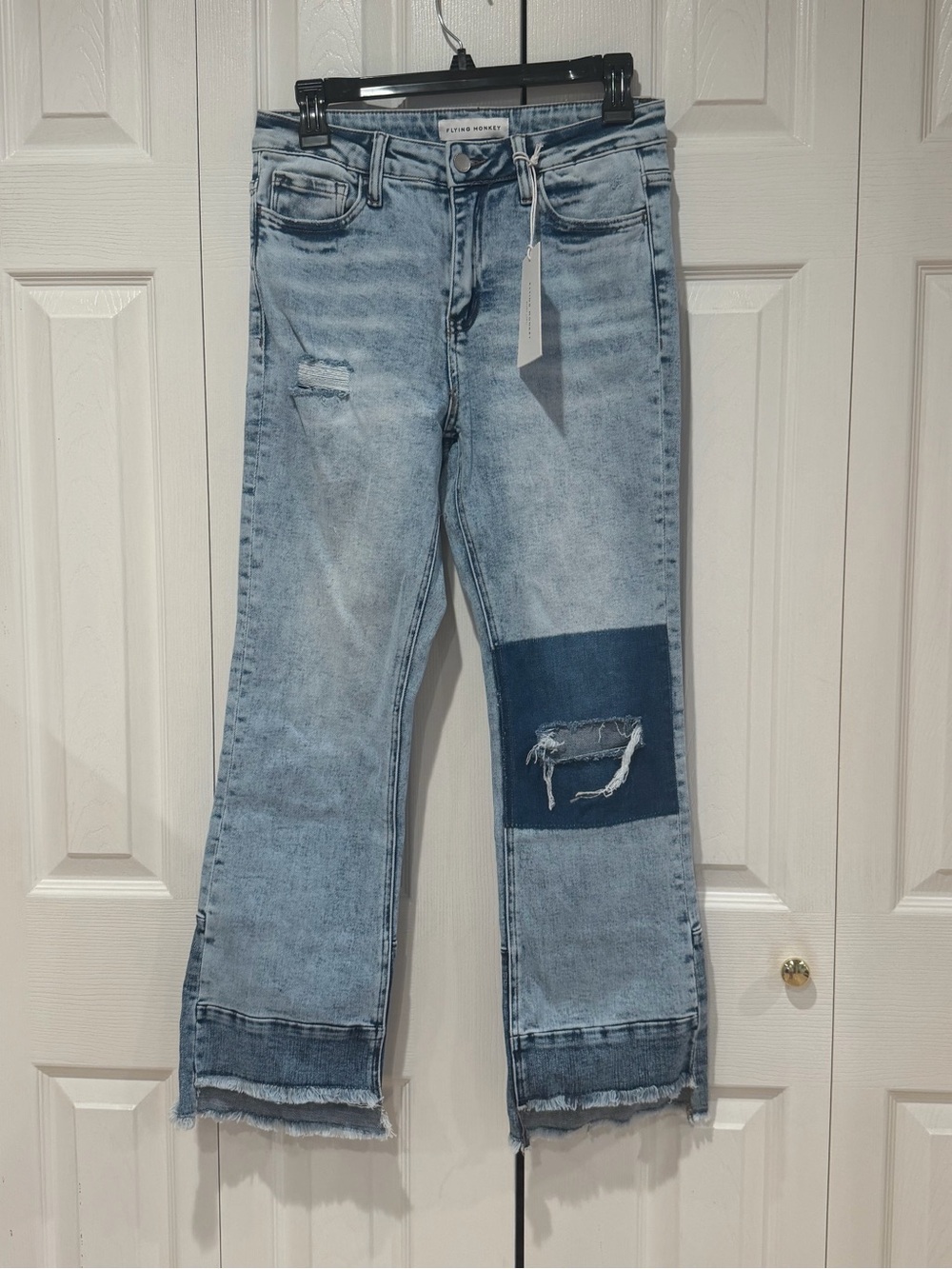 Flying Monkey Light Blue Washed Wide Leg Patch Jeans